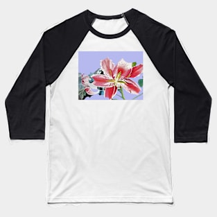 Red Lily Flower Watercolor - on Lavender Baseball T-Shirt